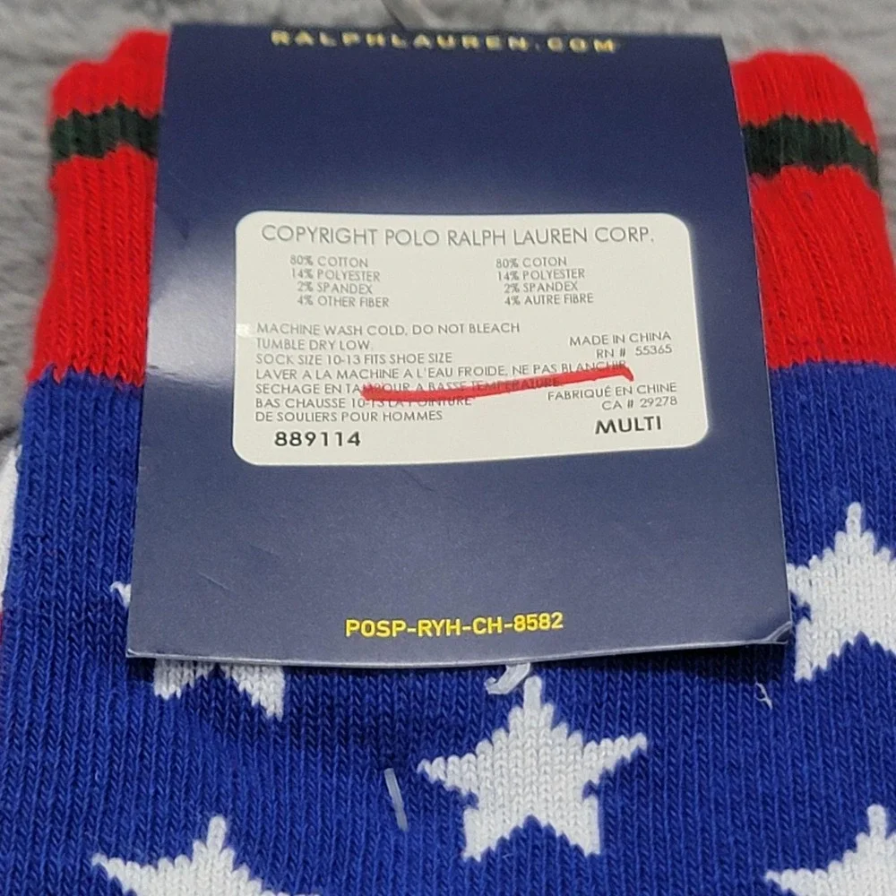Polo Ralph Lauren Socks Mens 10-13 Multicolor Suicide Ski Stars Stripes Mid Calf